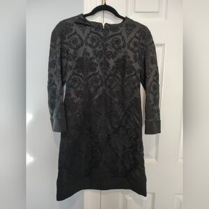 Unique Vintage Black Patterned Long Sleeve Dress Made In Italy